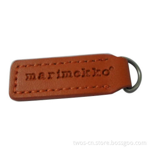 Leather zipper puller with fancy logo, suitable for types of zippers, available in various designs
